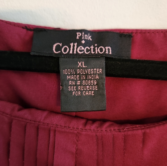 Pink Collection Womens Burgandy Blouse with tux ruffles on front. Size XL - Picture 3 of 4